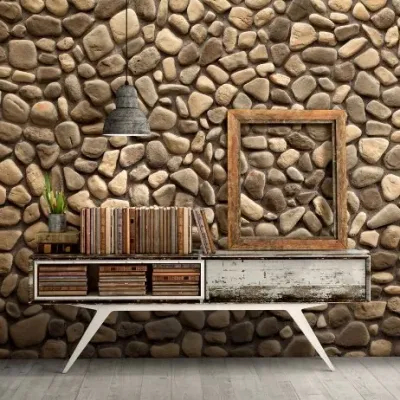 Dekoratif Stone Kültür Taşı Kitaplık Arkası Uygulaması